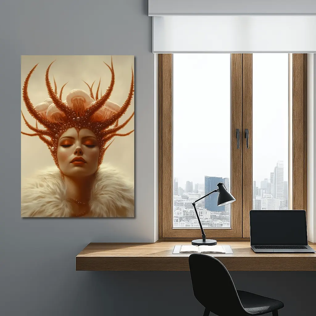 Fantasy Woman Ocean Crown Surreal Portrait Art – Wall Art