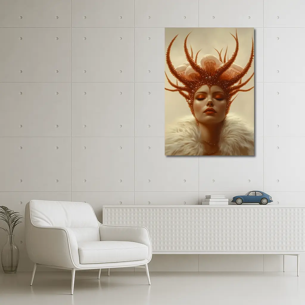 Fantasy Woman Ocean Crown Surreal Portrait Art – Wall Art