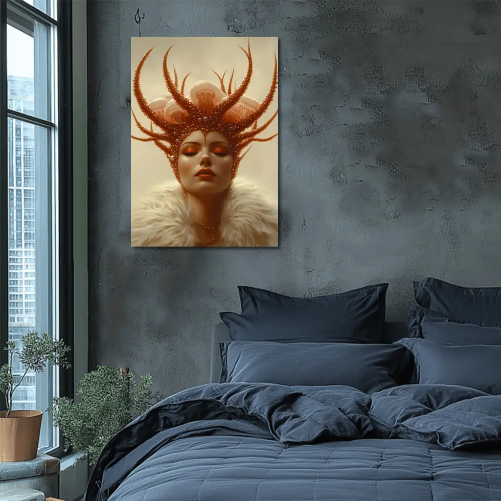 Fantasy Woman Ocean Crown Surreal Portrait Art – Wall Art