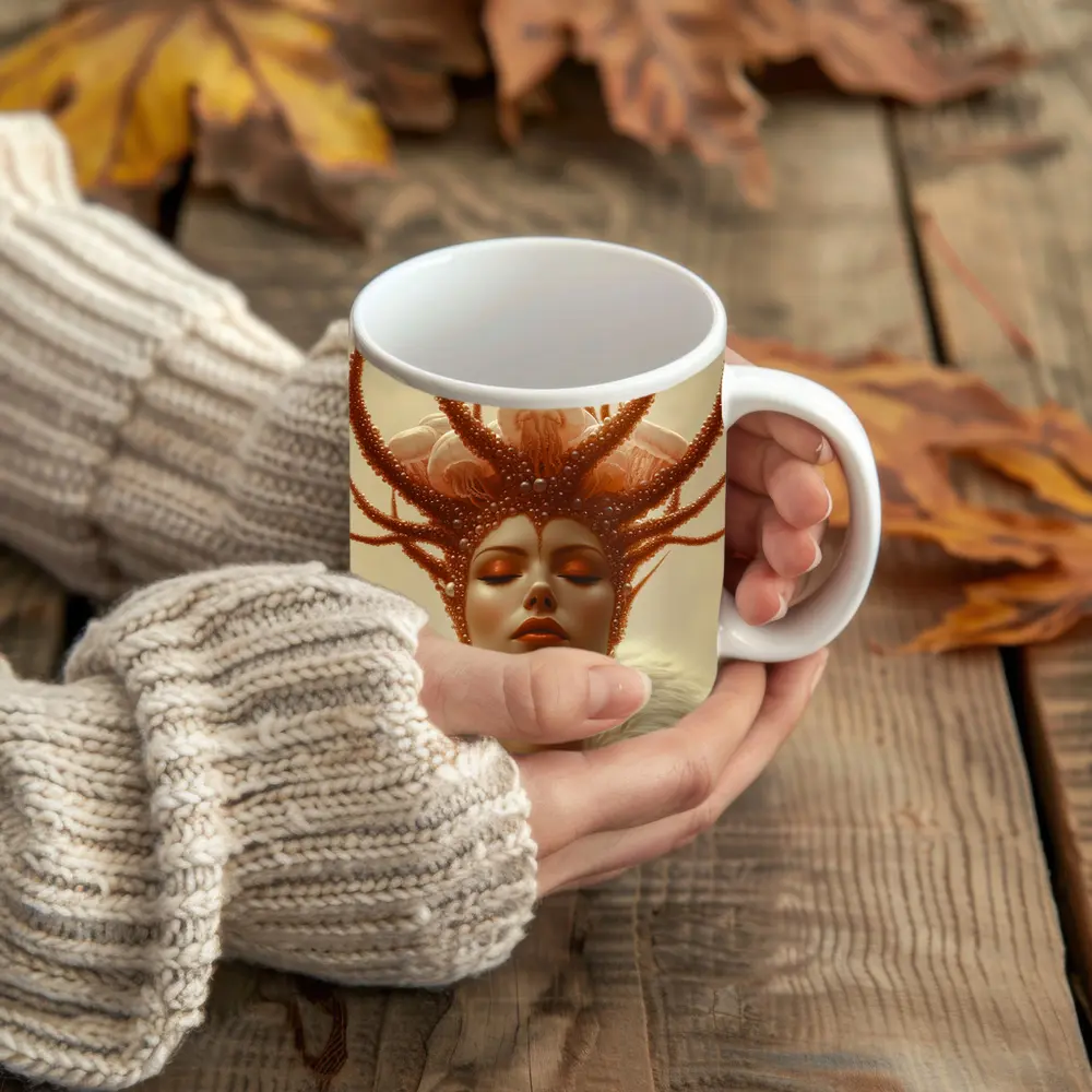 Fantasy Woman Ocean Crown Surreal Portrait Art – Mugs