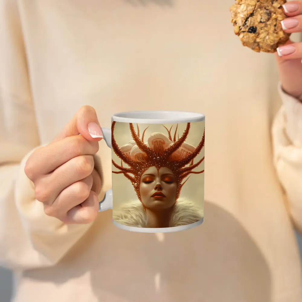 Fantasy Woman Ocean Crown Surreal Portrait Art – Mugs