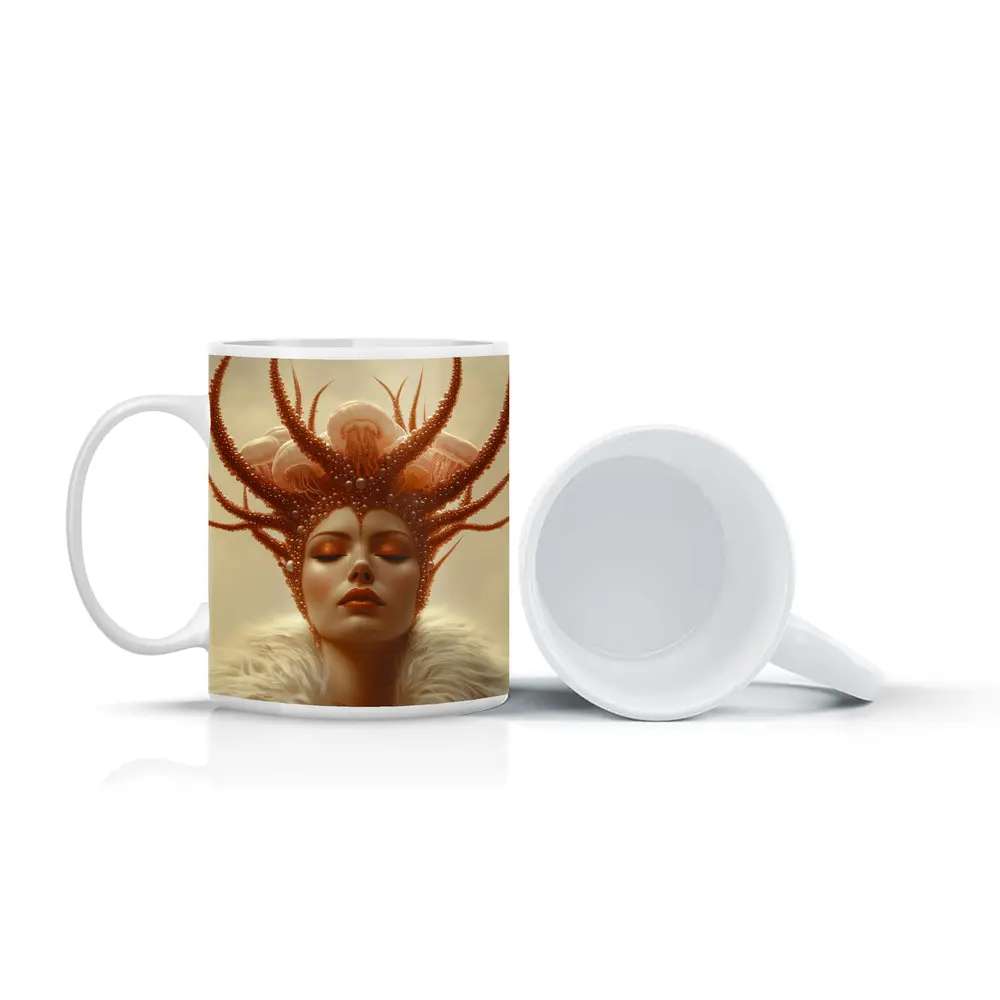 Fantasy Woman Ocean Crown Surreal Portrait Art – Mugs