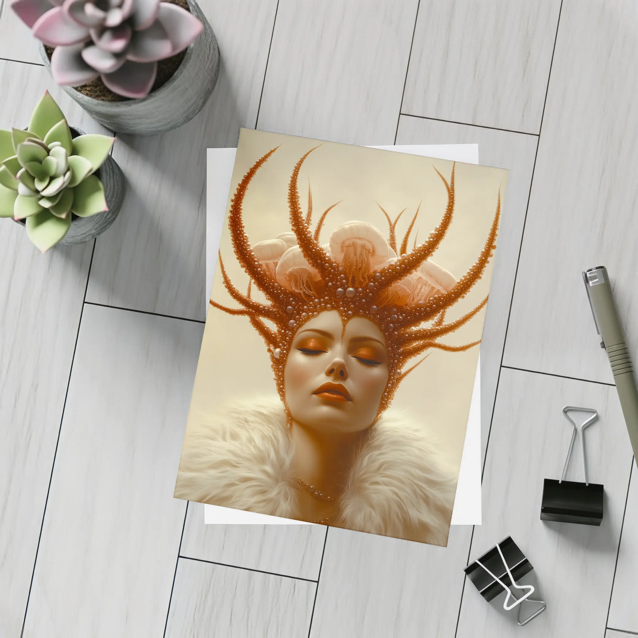 Fantasy Woman Ocean Crown Surreal Portrait Art – Postcards