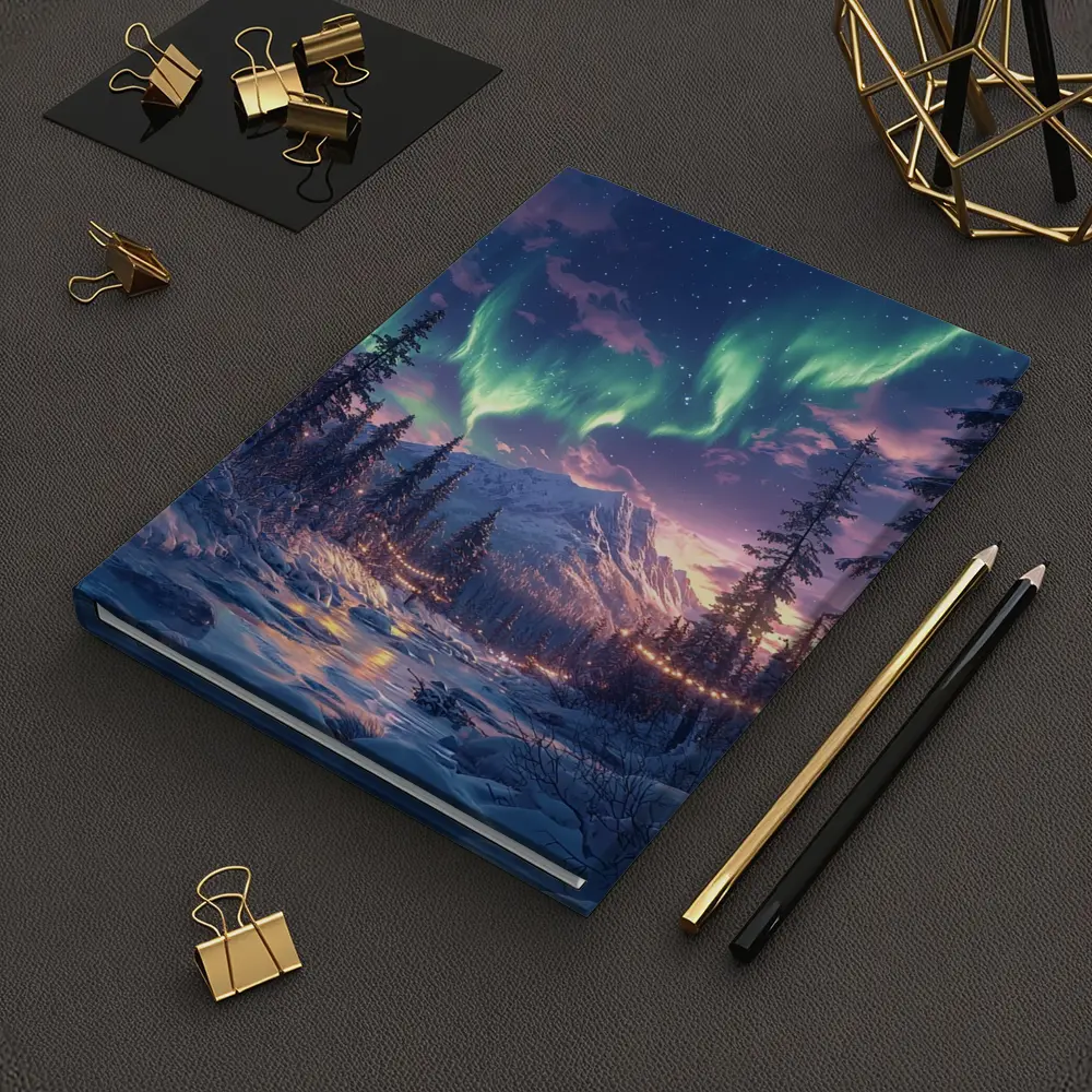 Northern Lights Winter Forest Mountain Night – Notebooks