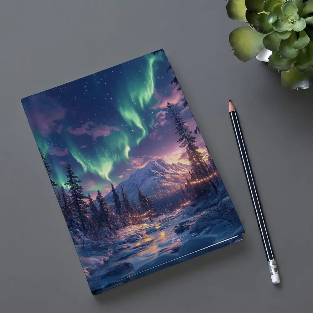 Northern Lights Winter Forest Mountain Night – Notebooks