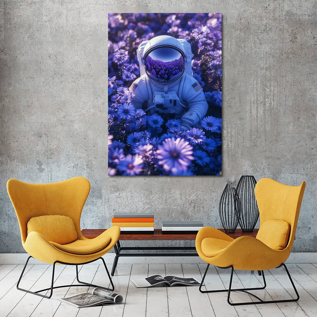 Astronaut Resting In Purple Flower Field – Wall Art