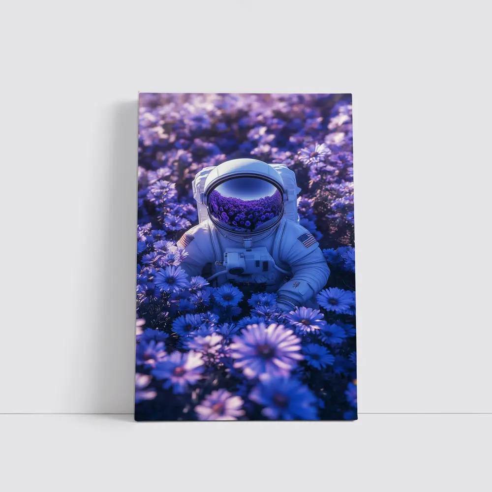 Astronaut Resting In Purple Flower Field – Wall Art