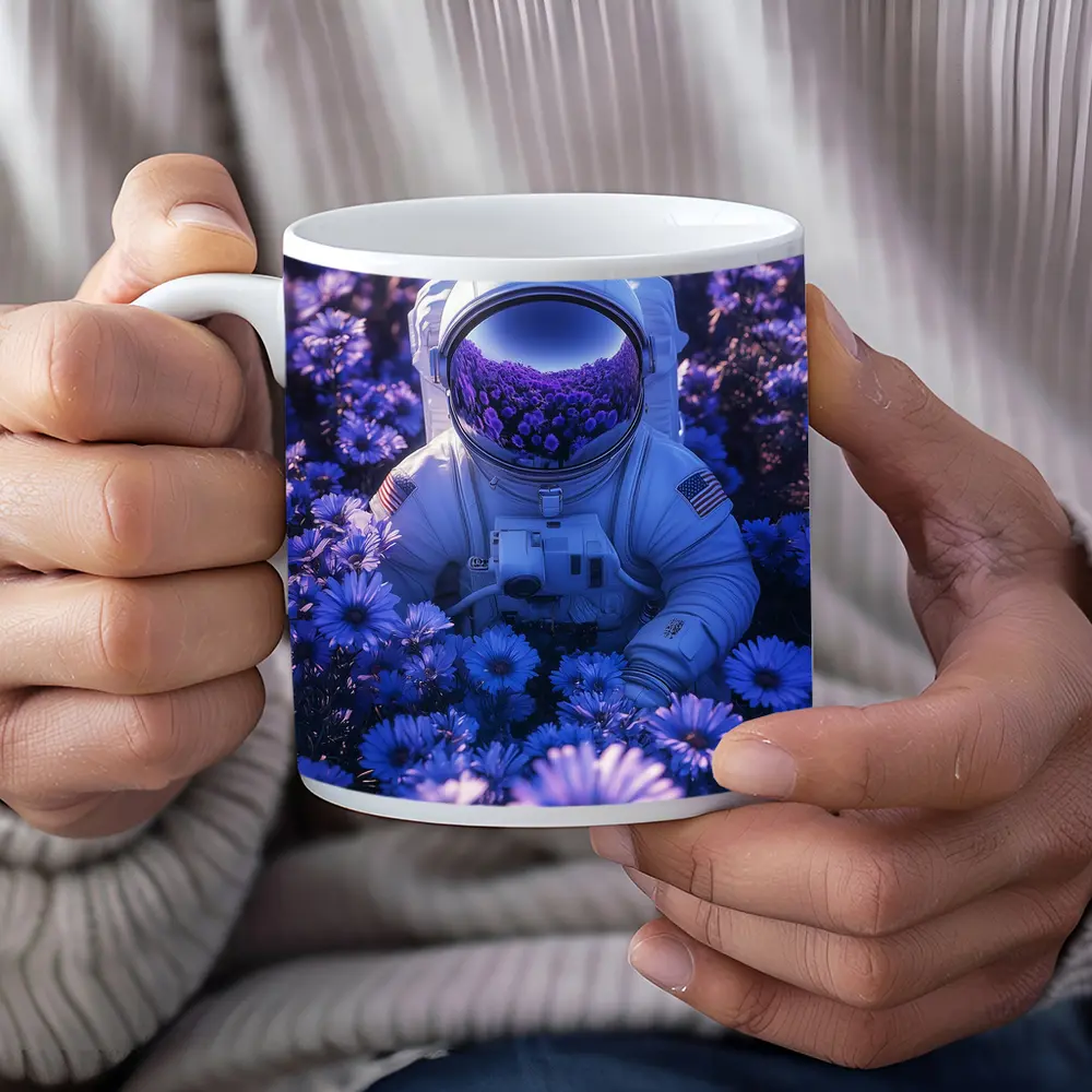 Astronaut Resting In Purple Flower Field – Mugs