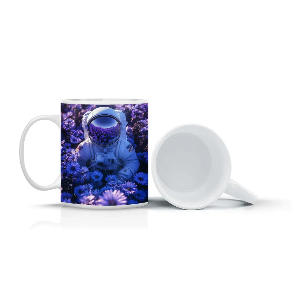 Astronaut Resting In Purple Flower Field – Mugs