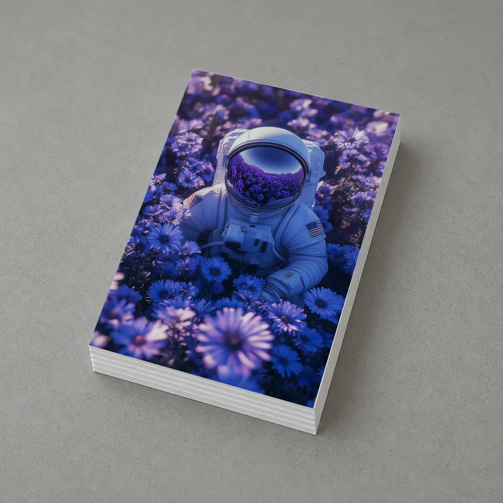 Astronaut Resting In Purple Flower Field – Postcards