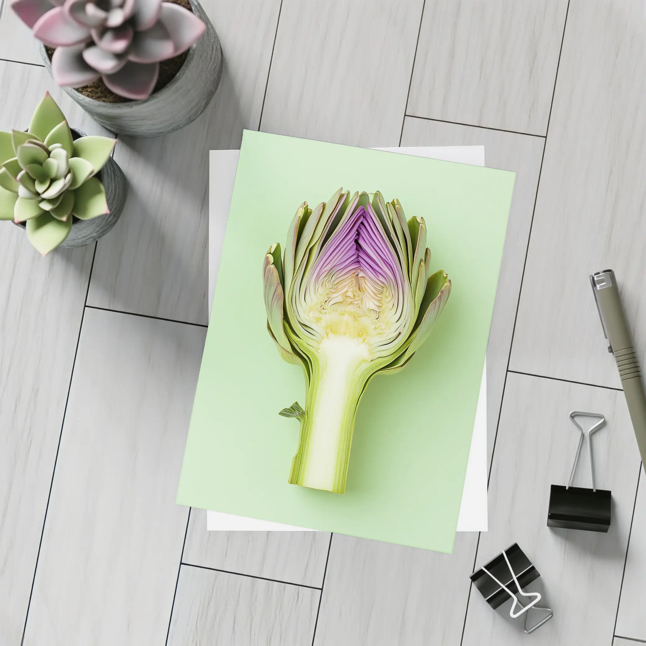 Artichoke Cross Section on Mint Green Background – Postcards