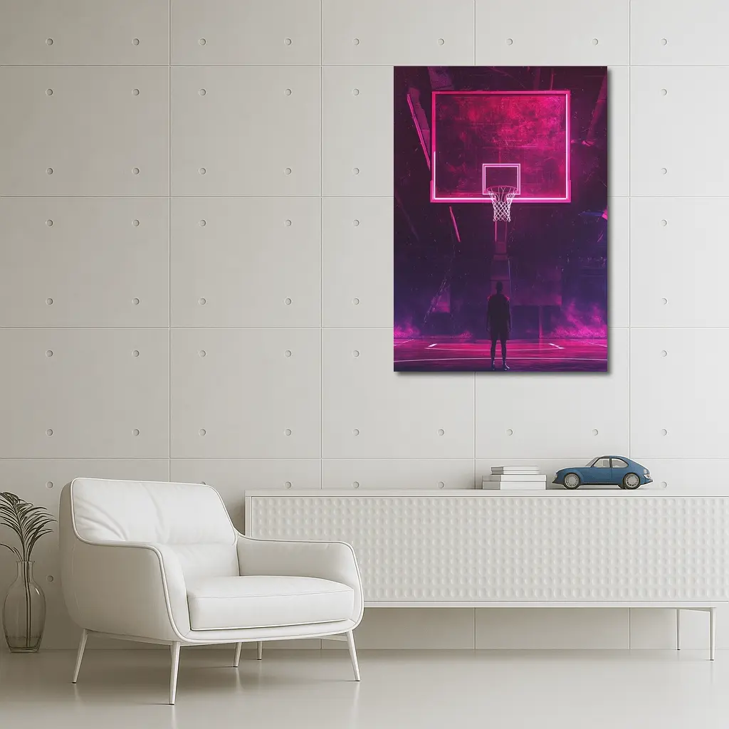 Neon Basketball Hoop Dark Court Night – Wall Art