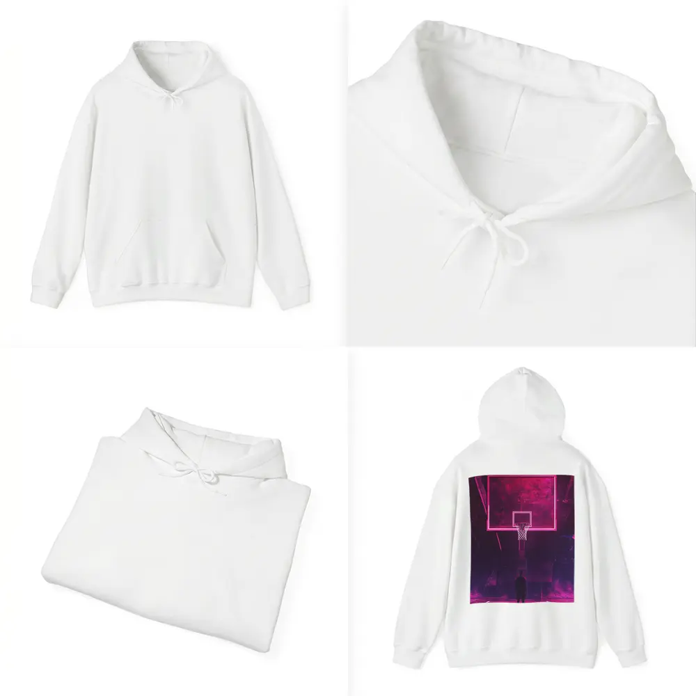 Neon Basketball Hoop Dark Court Night – Hoodies