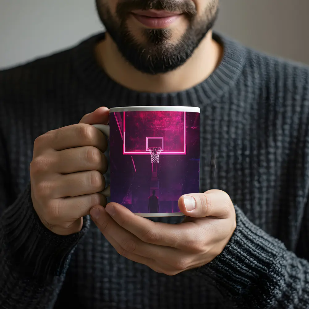 Neon Basketball Hoop Dark Court Night – Mugs