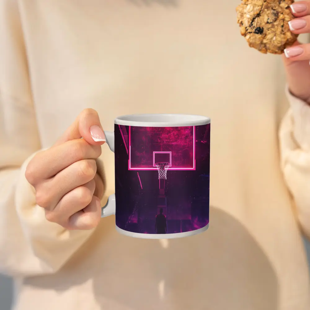 Neon Basketball Hoop Dark Court Night – Mugs