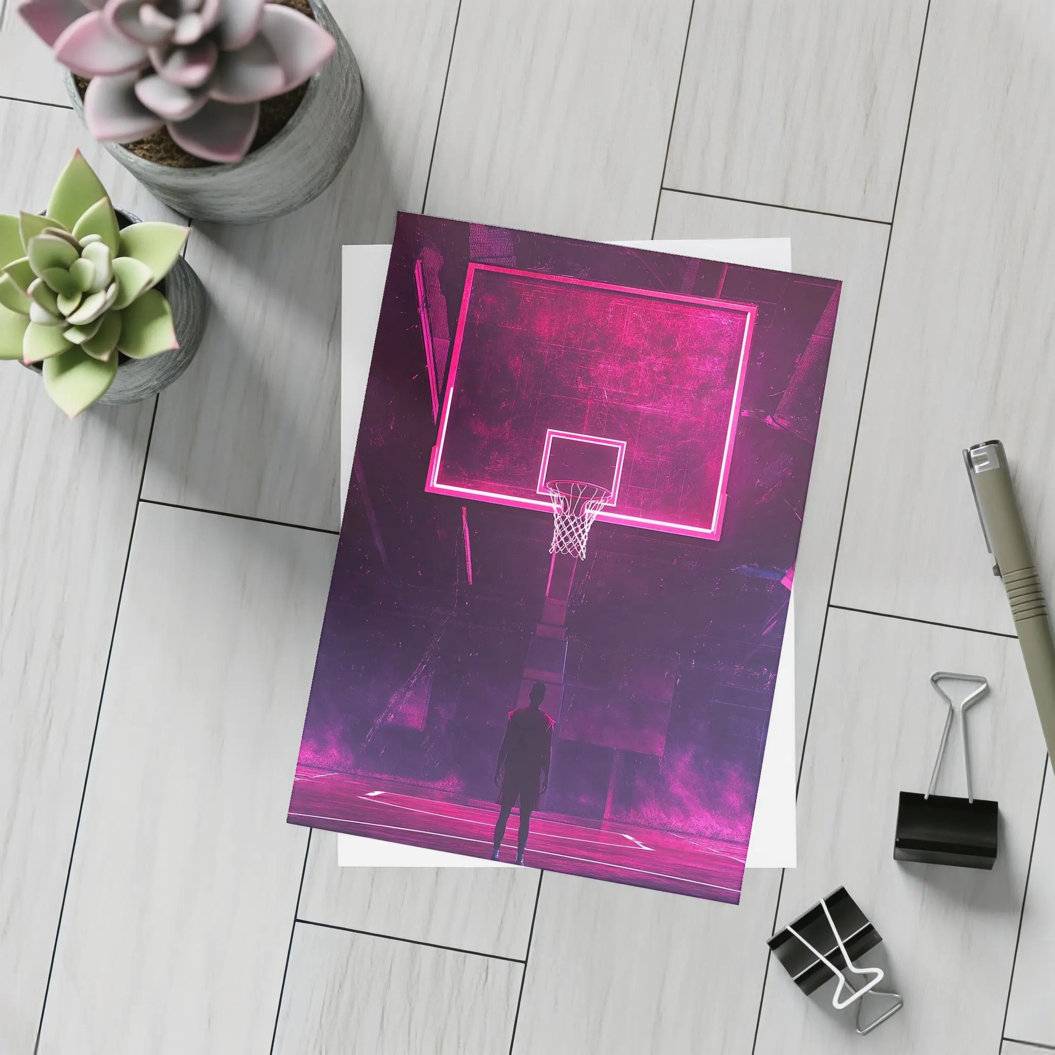 Neon Basketball Hoop Dark Court Night – Postcards