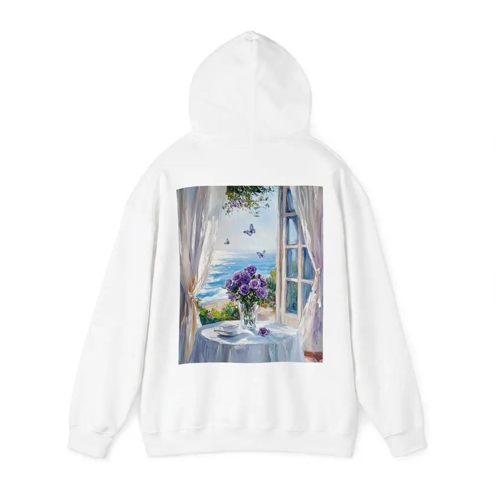 Purple Roses Ocean View Window Oil Painting – Hoodies