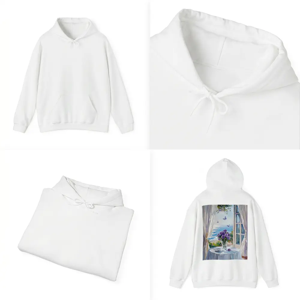 Purple Roses Ocean View Window Oil Painting – Hoodies