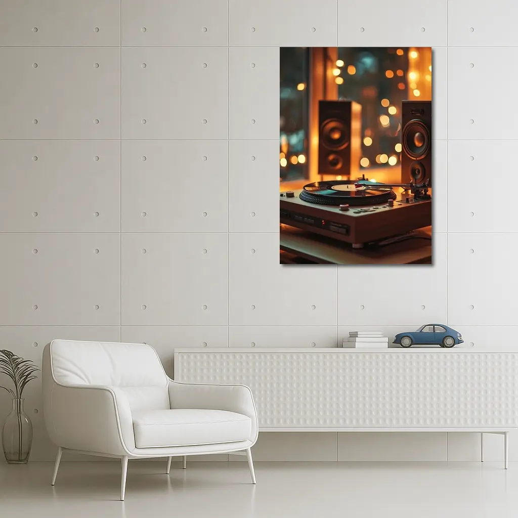 Vinyl Record Player Warm Bokeh Speakers – Wall Art