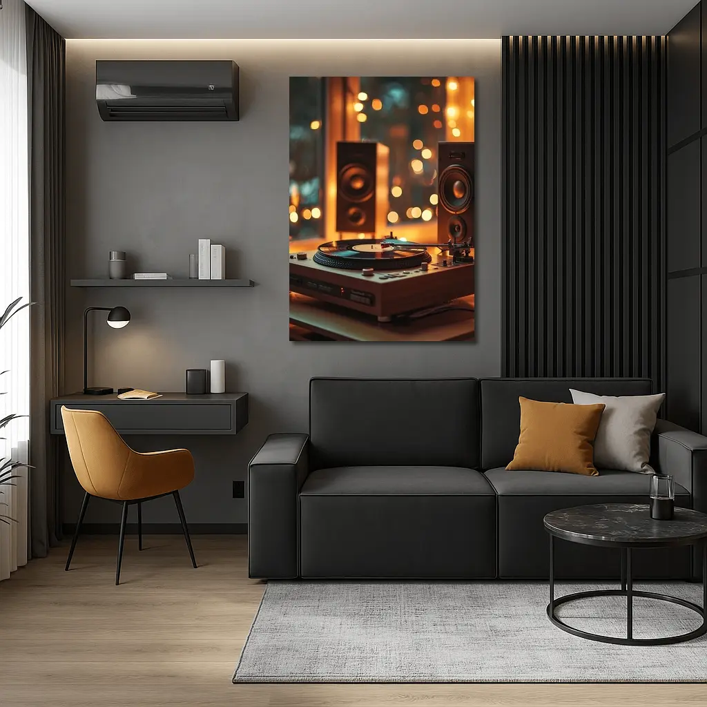 Vinyl Record Player Warm Bokeh Speakers – Wall Art