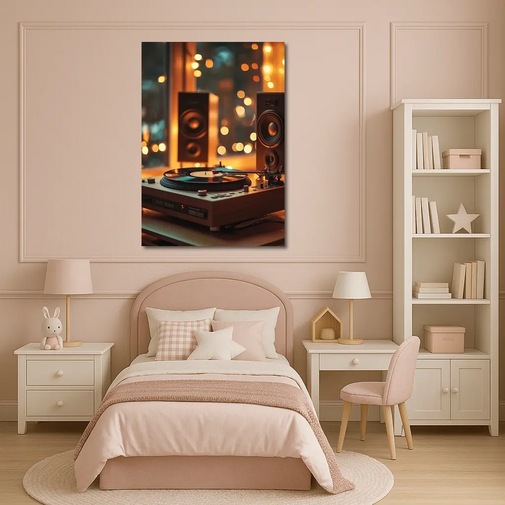 Vinyl Record Player Warm Bokeh Speakers – Wall Art