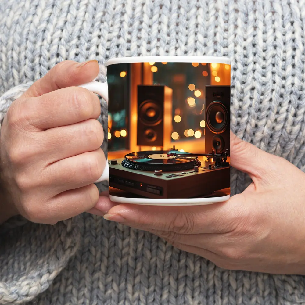 Vinyl Record Player Warm Bokeh Speakers – Mugs
