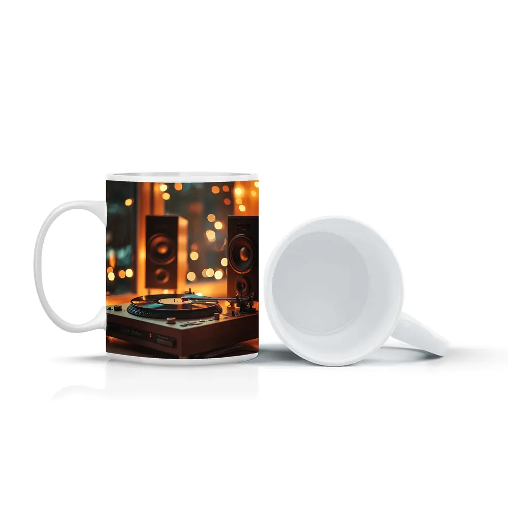 Vinyl Record Player Warm Bokeh Speakers – Mugs