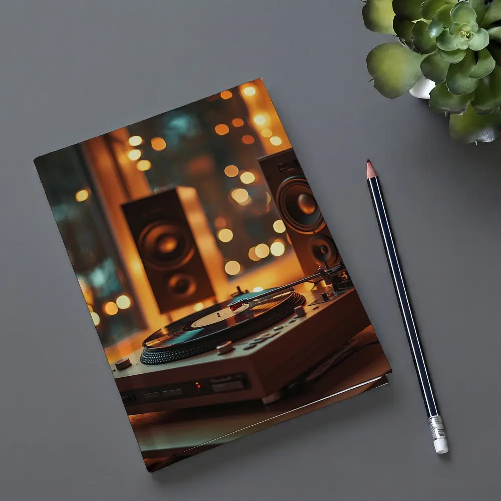 Vinyl Record Player Warm Bokeh Speakers – Notebooks