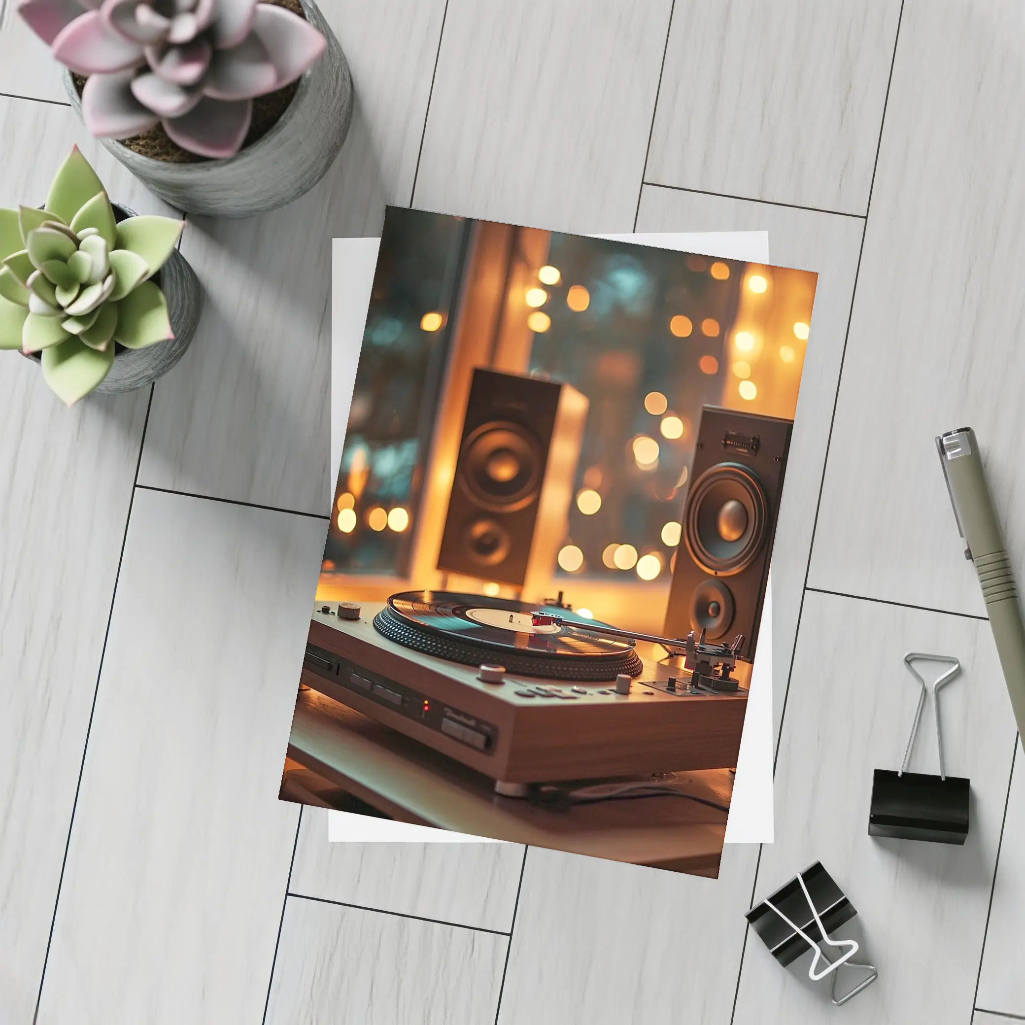 Vinyl Record Player Warm Bokeh Speakers – Postcards