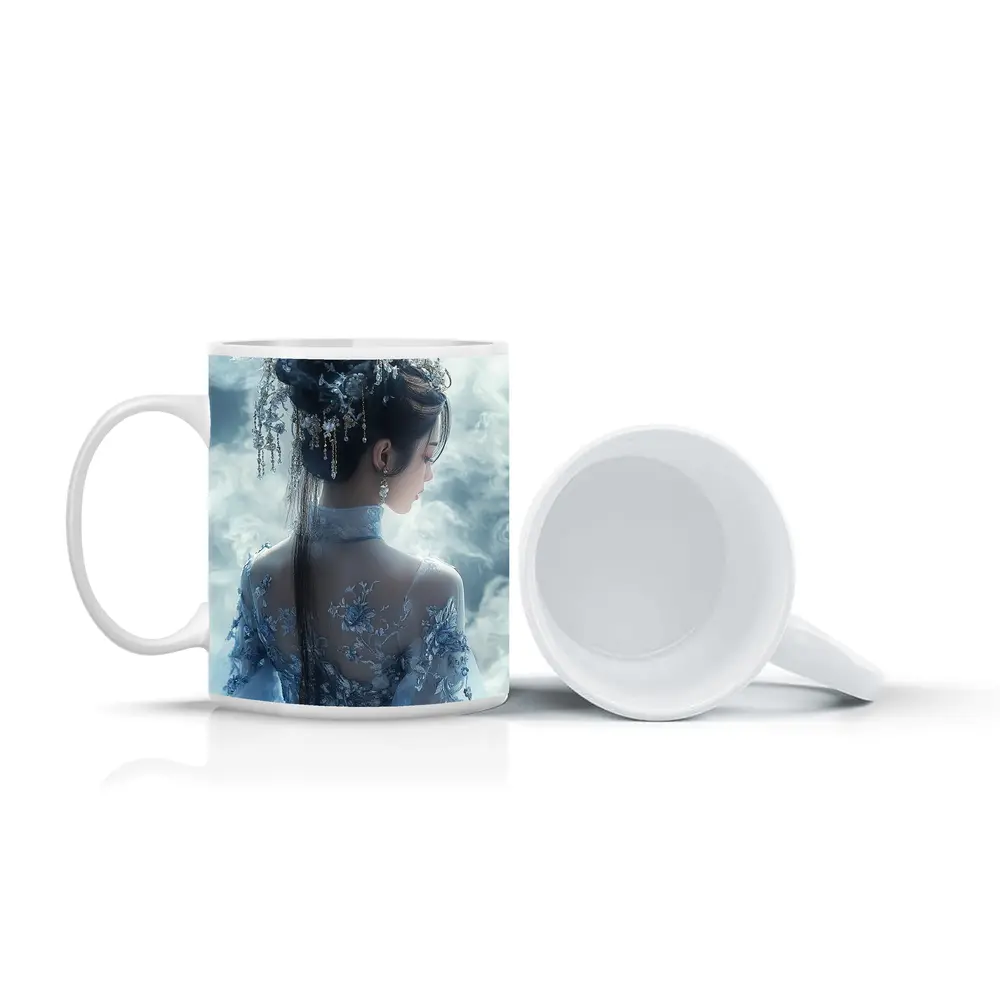 Chinese Fantasy Woman Blue Floral Dress Clouds – Mugs