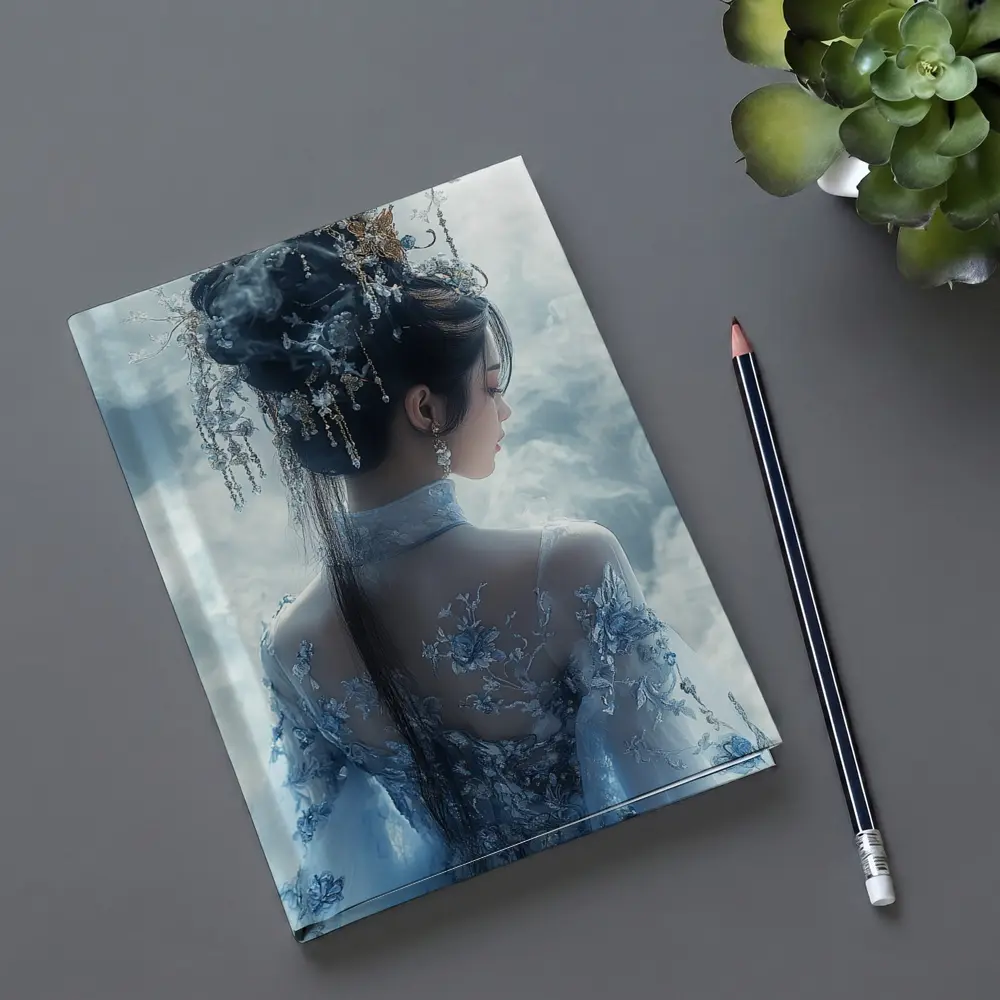 Chinese Fantasy Woman Blue Floral Dress Clouds – Notebooks