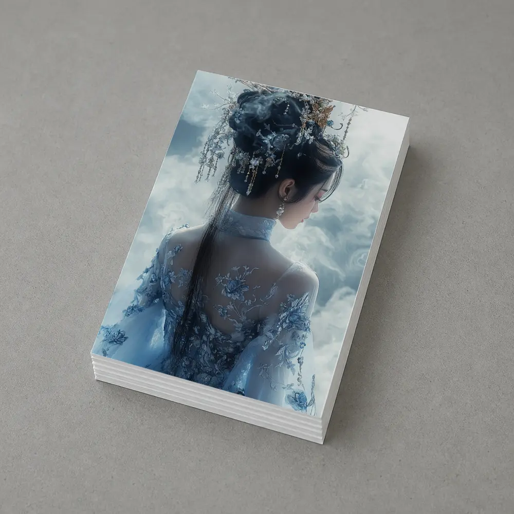 Chinese Fantasy Woman Blue Floral Dress Clouds – Postcards