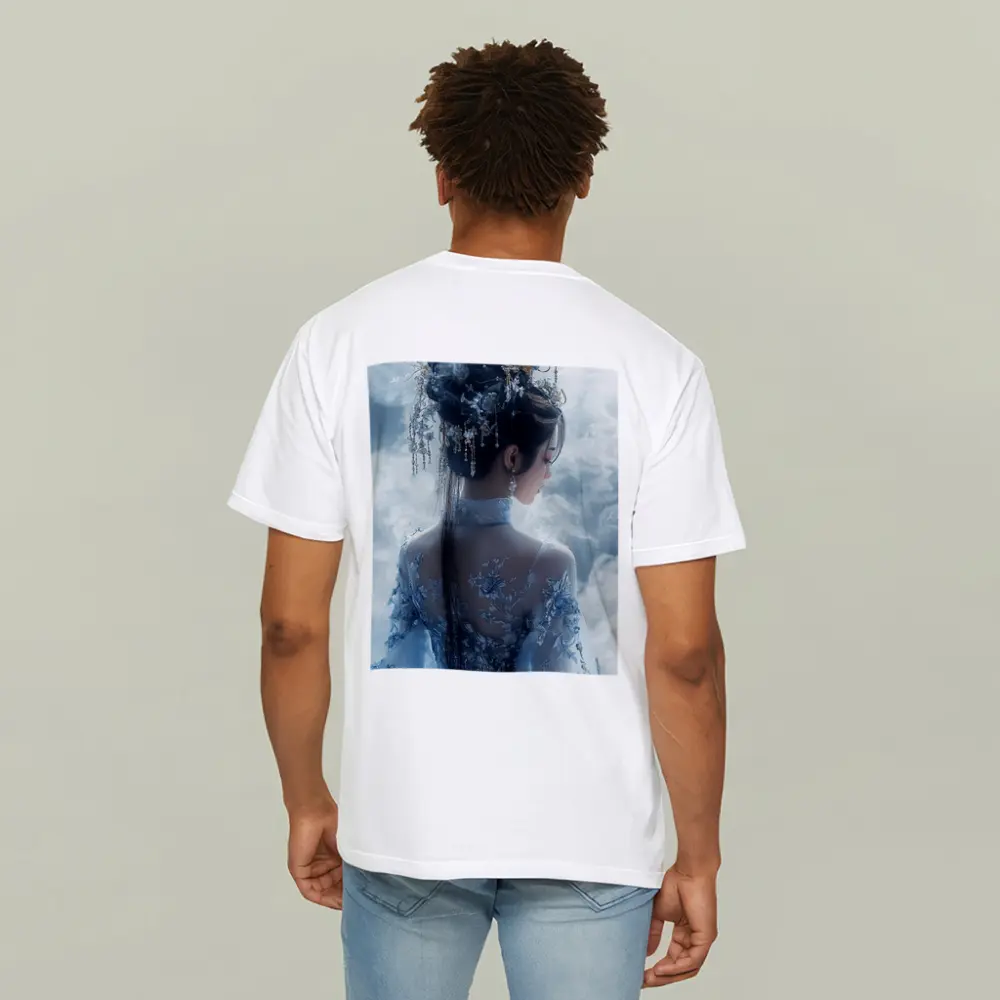 Chinese Fantasy Woman Blue Floral Dress Clouds – T-Shirts