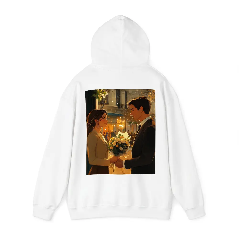 Romantic Couple Exchanging Flowers City Night – Hoodies