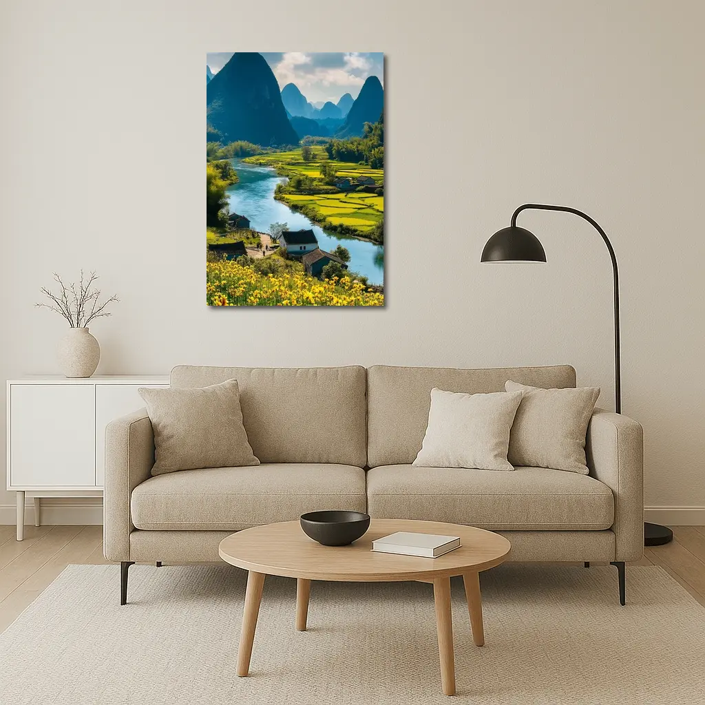 China River Valley Rice Fields Mountain Landscape – Wall Art