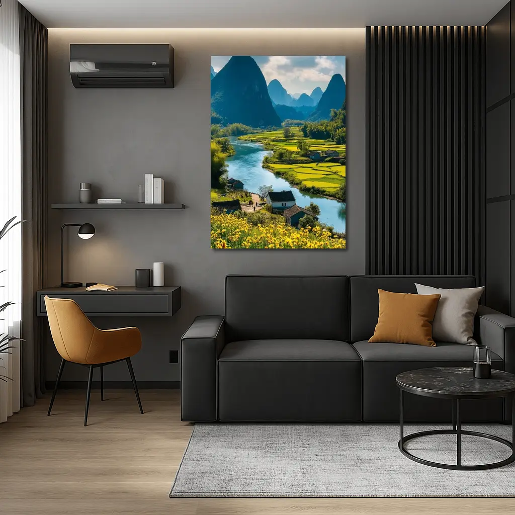 China River Valley Rice Fields Mountain Landscape – Wall Art