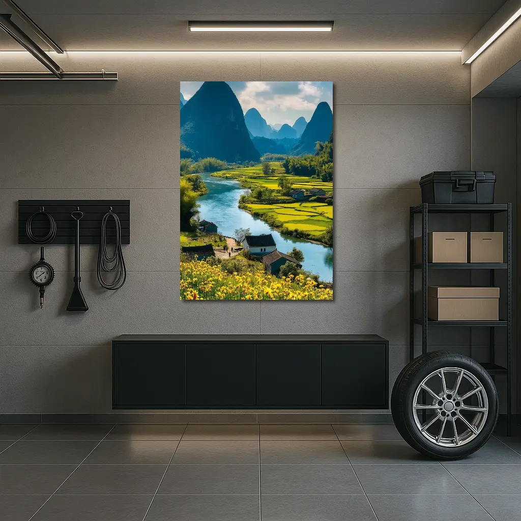 China River Valley Rice Fields Mountain Landscape – Wall Art