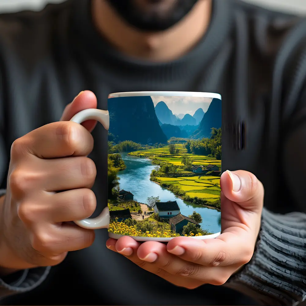 China River Valley Rice Fields Mountain Landscape – Mugs