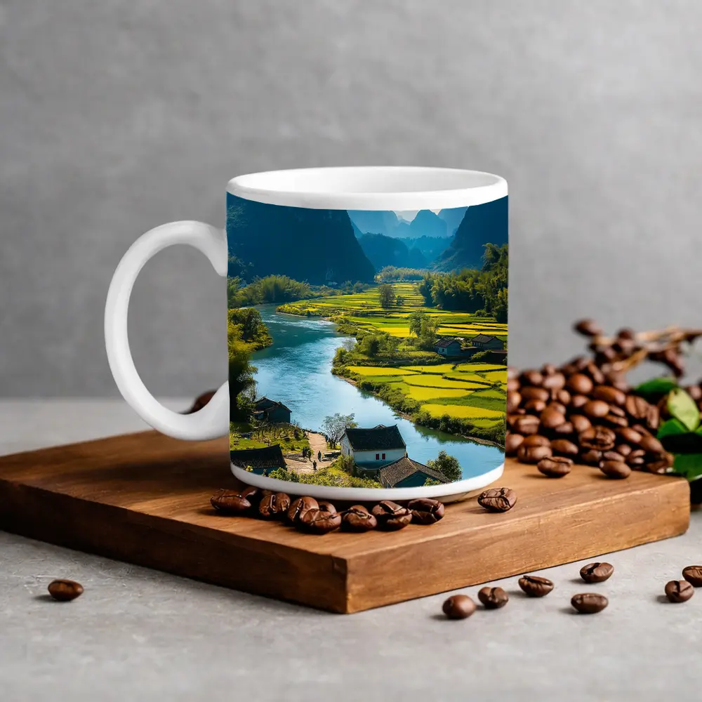China River Valley Rice Fields Mountain Landscape – Mugs