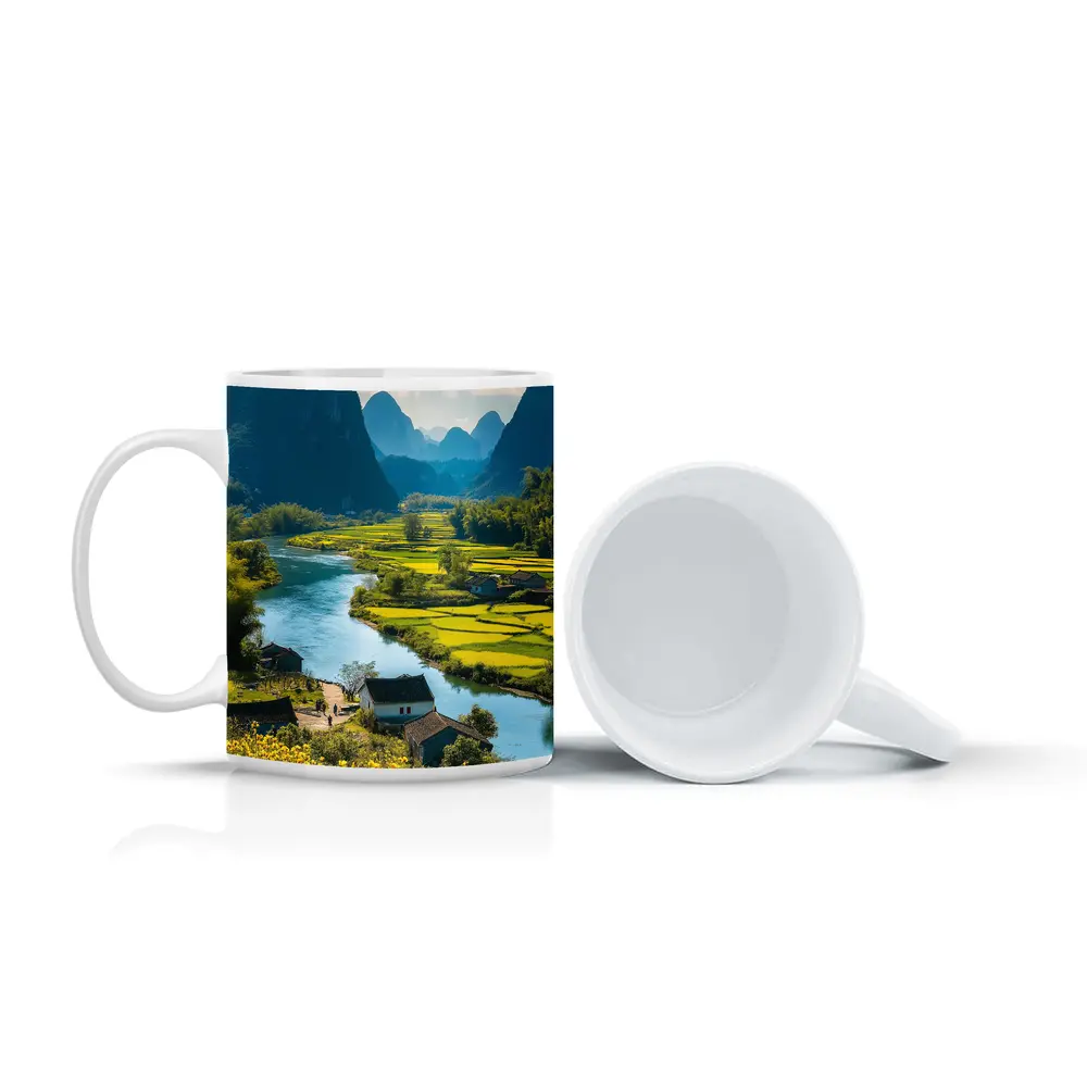 China River Valley Rice Fields Mountain Landscape – Mugs