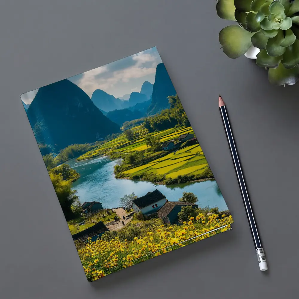 China River Valley Rice Fields Mountain Landscape – Notebooks