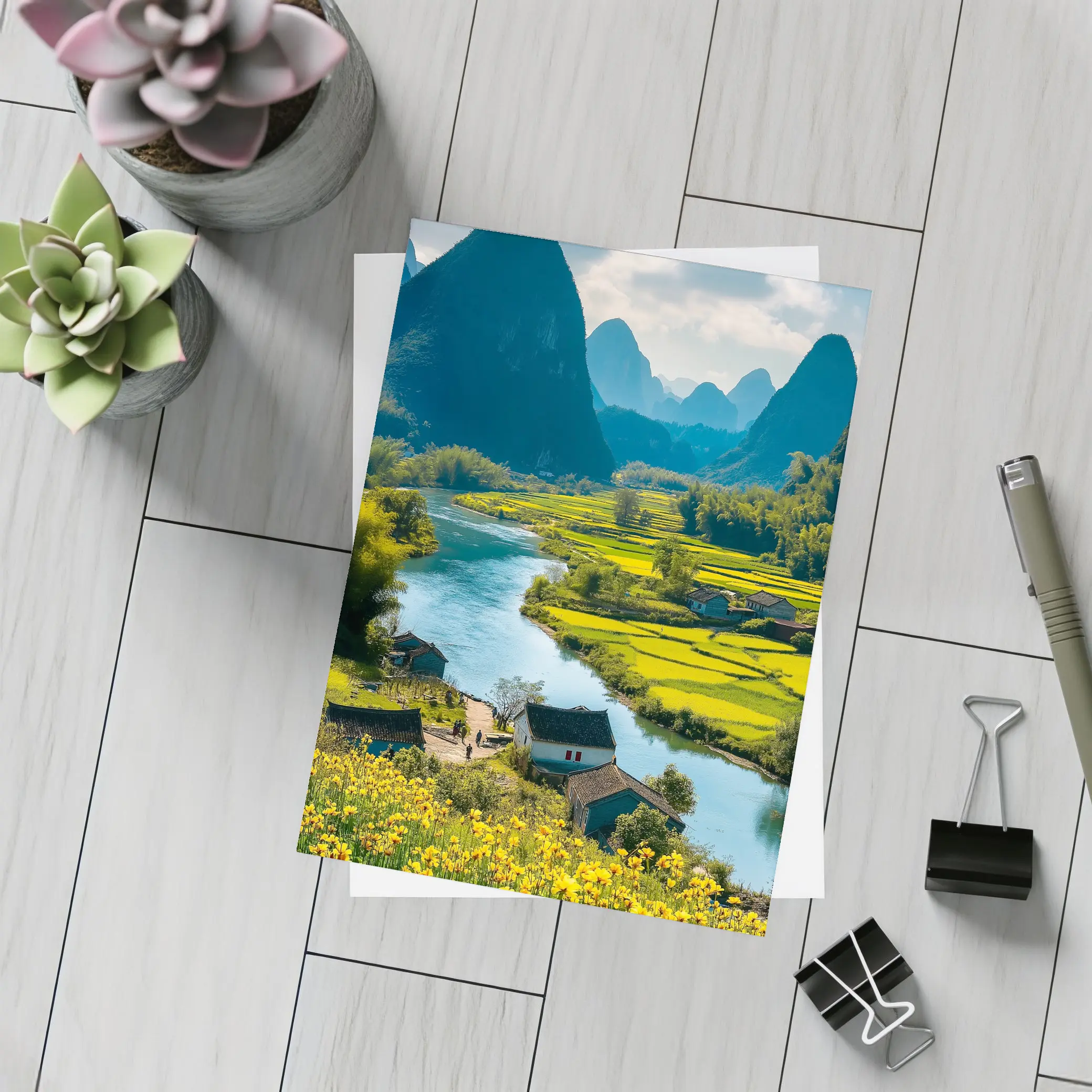 China River Valley Rice Fields Mountain Landscape – Postcards
