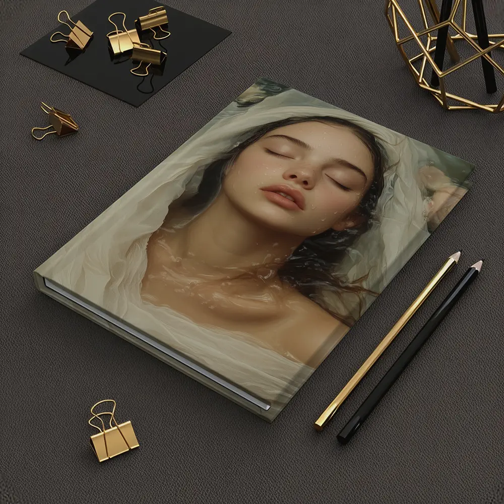 Woman Floating Among Pink Roses Water – Notebooks