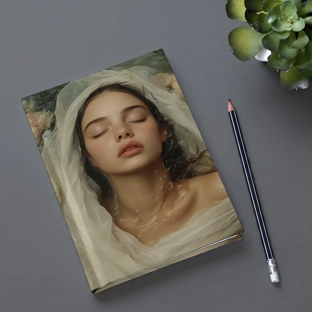 Woman Floating Among Pink Roses Water – Notebooks
