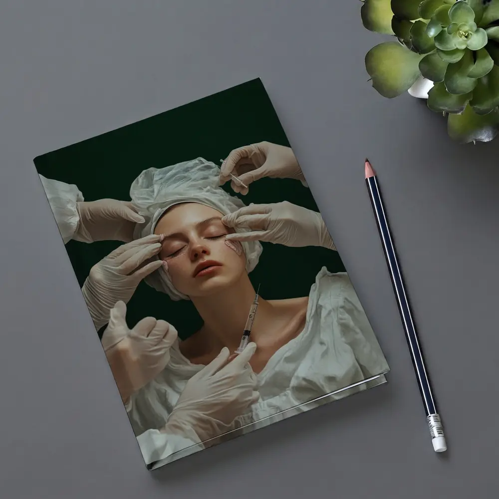 Woman Cosmetic Surgery Injection Dark Green Background – Notebooks