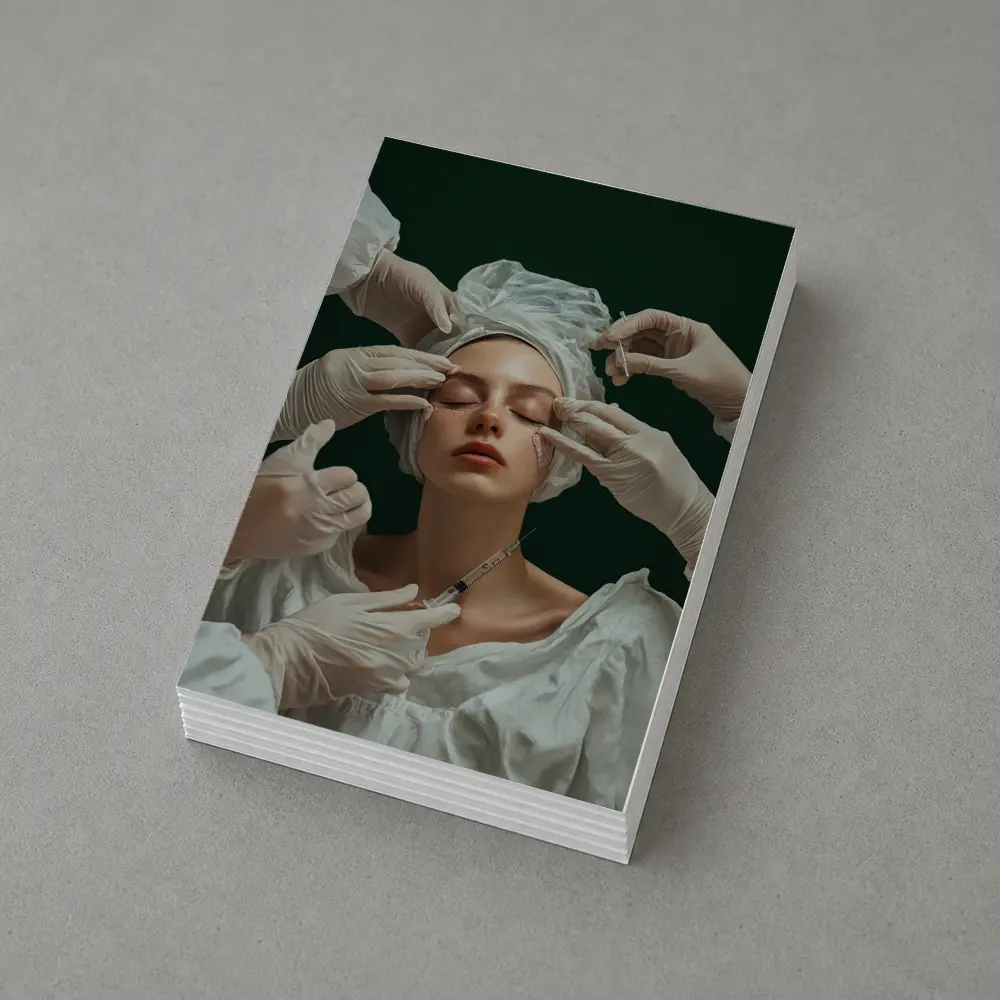 Woman Cosmetic Surgery Injection Dark Green Background – Postcards