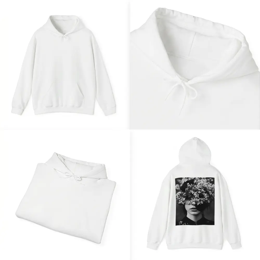 Woman Face Hidden Behind White Flowers – Hoodies