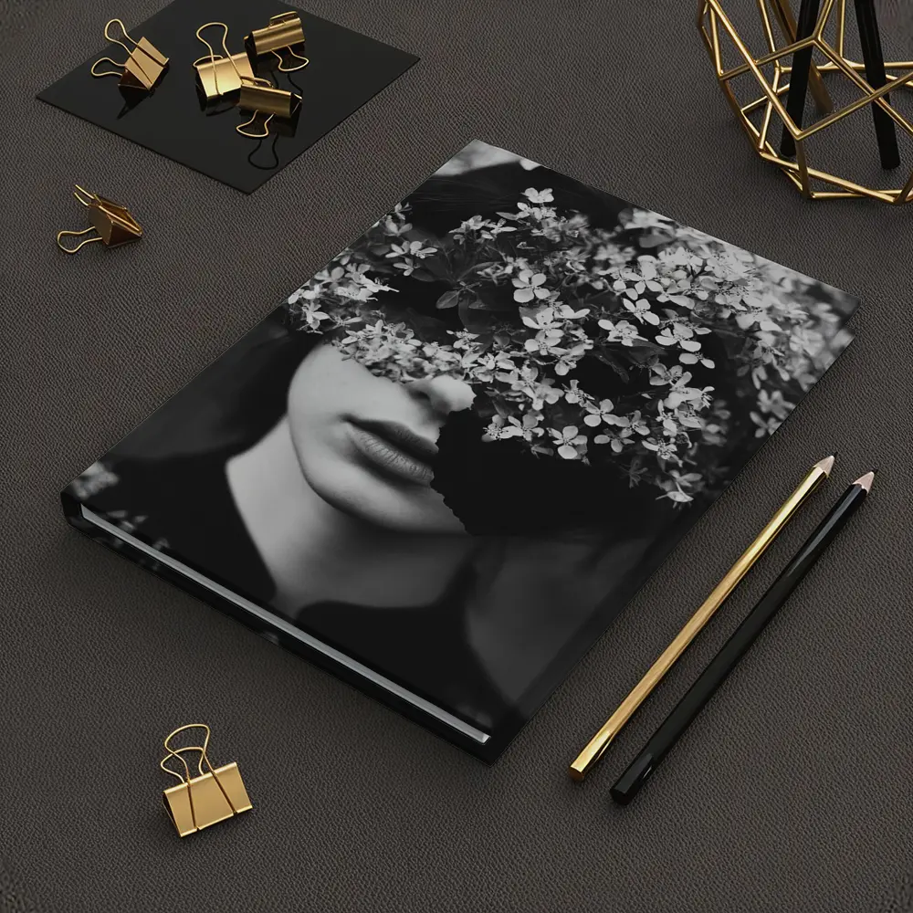 Woman Face Hidden Behind White Flowers – Notebooks