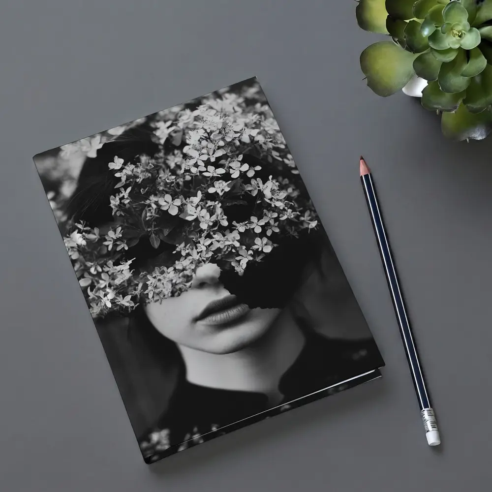 Woman Face Hidden Behind White Flowers – Notebooks