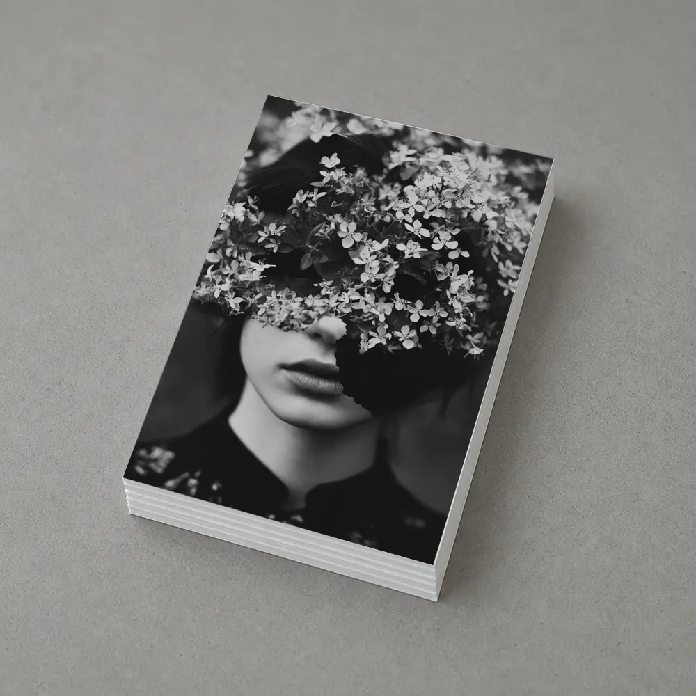 Woman Face Hidden Behind White Flowers – Postcards